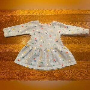 Baby Boden Long Sleeve Blue Sweatshirt Dress w Colorful Polka Dots Size 3-6 Mon